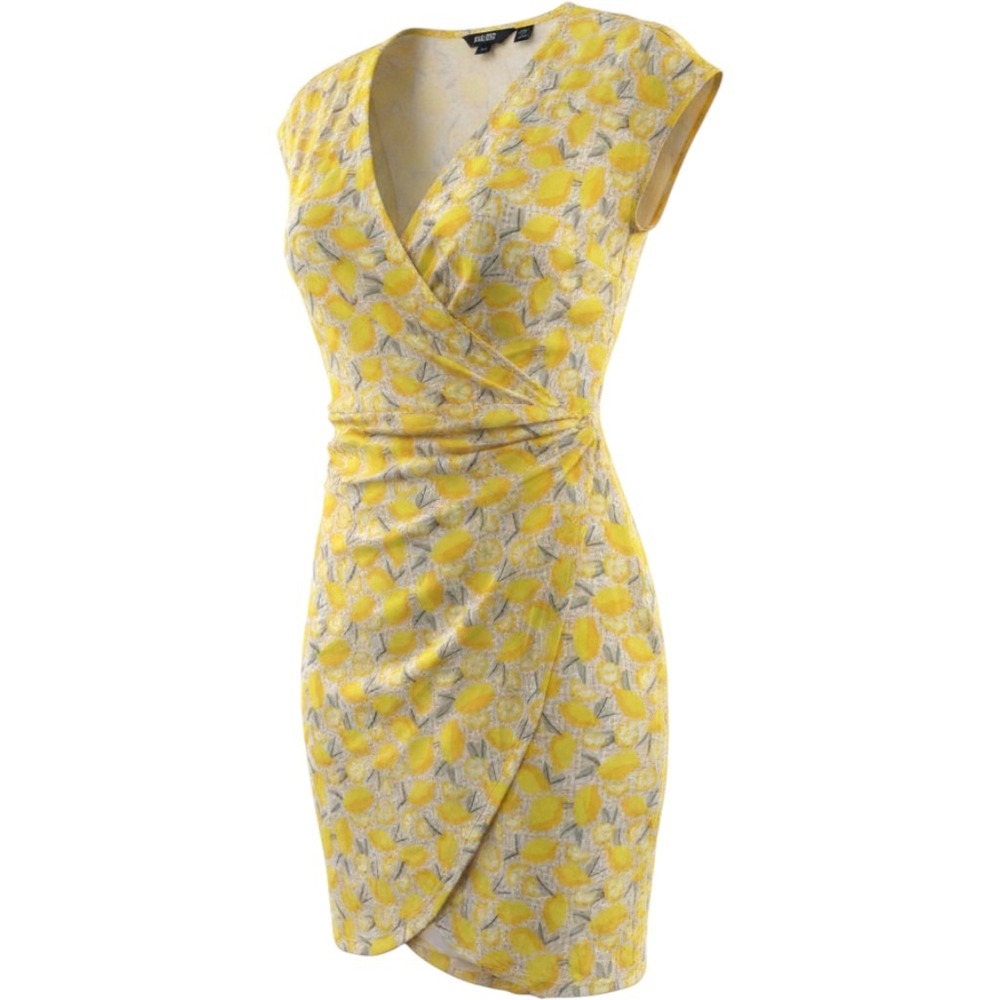 Lands' End Yellow Lemon Gingham Faux Wrap Dress Plus Size 1X 529700 New